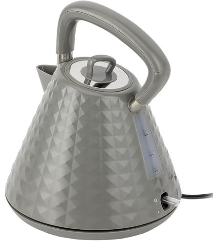 GEEPAS 1.5L Cordless Electric Kettle | Traditional Pyramid Kettle with 360° Rotational Base Strix Control Auto Shut Off & Boil Dry Sensor | Space Saving Cord Storage LED Indicator | 3000W Argyle Grey