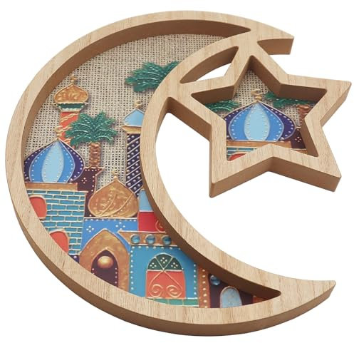 WANYIG Ramadan Teller Ramadan Deko Mond Ramadan Tablett Serviertablett Ramadan Tischdeko Eid Mubarak Dekoration für Früchte Nüsse Süßigkeiten Snacks Kuchen Dessert Gebäck (D)