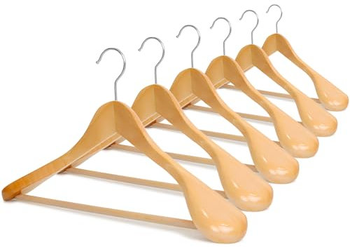 ManGotree hölzerne Anzugbügel, breite Schulter Kleiderbügel mit Rutschfester Aufhängestange, Glatte Massivholzbügel, strapazierfähige Kleiderbügel für Kleider, Jacken, Hosen, Mäntel, 6er Pack (Natur)