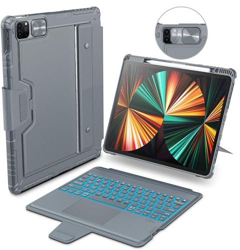 Nillkin Custodia per iPad Pro 12.9 con tastiera retroilluminata paraurti iPad 12.9 (3a, 4a, 5a e 6a generazione) tastiera staccabile con trackpad integrato, supporto, inglese americano (grigio élite)