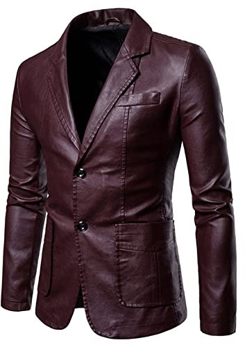 Manteau décontracté pour homme en cuir solide à simple boutonnage - Veste à col à revers - Poche chaude à manches longues - Manteau long pour homme, bordeaux, XL