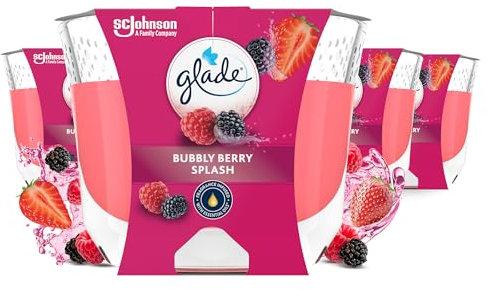 Glade Langanhaltende Duftkerze im Glas, Bubbly Berry Splash, bis zu 30 Stunden Brenndauer, 4er Pack (4x204 g)