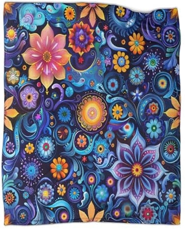 KWFYBEHZ Blumen Pattern Plaid Couverture Polaire Flanelle,Indischer Stil Couverture Lit,Plaid Jeté De Canapé,Couverture Chaude Et Douce En Peluche,40x50inch(100x130cm)