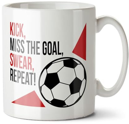 Black Raven Design - Kick, Miss The Goal, Swear, Repeat - Funny Football Gift Mug, Ceramic, 11fl oz