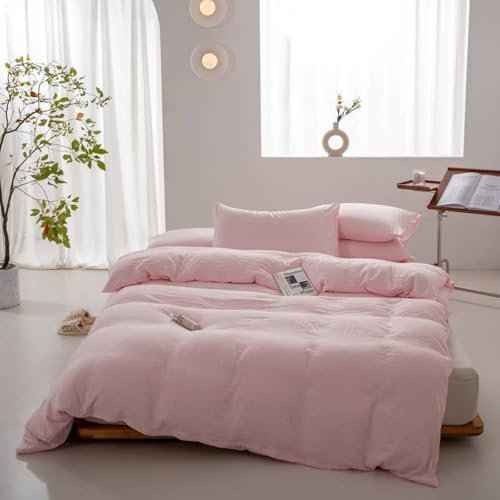 HAIBA Housse de Couette 220x240cm Rose Clair Unie Coton égyptien Infroissable et Facile d'entretien – Tailles Simple, Double