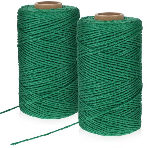 Lot de 2 rouleaux de ficelle de jardin - 100 m - Vert naturel - Corde de chanvre indéchirable - Pour fleurs, bricolage, jardinage, cadeaux, décoration