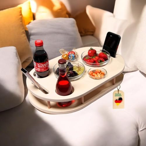 Couchbar Snackbox mit 4 Glasschalen - PERSONALISIERBAR - Sofabar für Snacks und Getränke - Couchtabletts mit Getränkehalter - Sofa Butler - Snackbar für die Couch - Couch bar Snackbar personalisiert