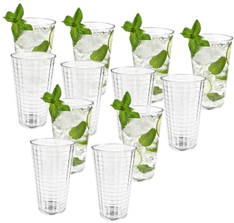 12 Stück Wassergläser Set, 350ml Trinkgläser Kunststoffbecher, Transparen Camping Gläser Kinderbecher Plastik Bruchfest Drinking Glass, Stapelbar Kunststoff Saftgläser Plastikgläser ﻿ (12pcs, 280ml)