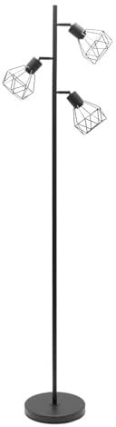 ValueLights | 3 Arm Matt Black Metal Floor Lamp with Geometric Basket Cage Shade for Living Room Lounge - LED Bulbs Included | Floor Lamps & Home Improvements Essential