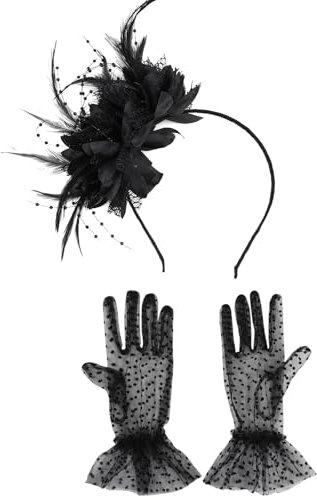 HTTDSLF 2 Pièces Fascinator Femme Plumage Bandeau, Bandeau Plumes de Fleur, Fascinator Fleur Maille Dentelle Chapeau, Noir Années 1920 Coiffure Bandeau, pour Femme Fille