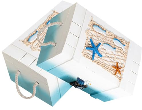COLLBATH Scatole Portagioie Nautico in Legno Stile Mediterraneo Per Anelli E Oggetti Piccoli