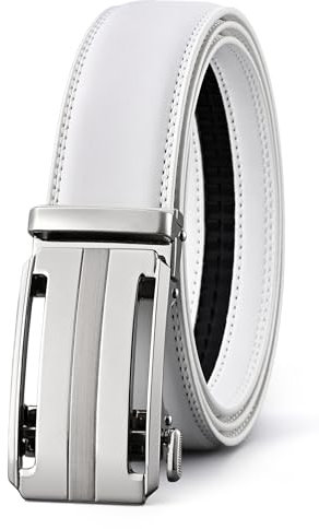 KUULIMEE Gürtel Herren,Ratsche Ledergürtel Für Herren Anzug Business Jeans,Breit 35mm-55-WHITE-115cm