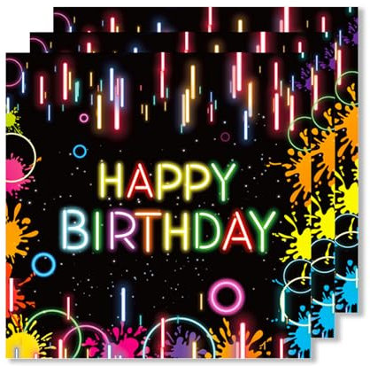 ParPix 24 Stück Bunt Happy Birthday Party Servietten, 33x33cm Geburtstag Servietten, Geburtstagsdeko Papierservietten, Einweg Geburtstagsservietten, Servietten Geburtstag Party Deko für Junge Mädchen