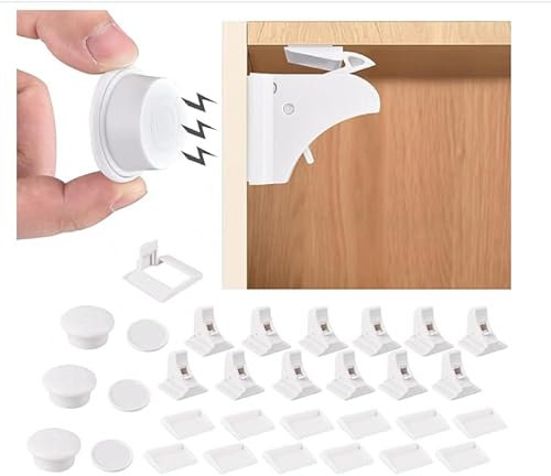 Magnetique Securite Placard Enfant(12 serrures + 3 Clés), Placard Bloque Porte BebeTiroir Armoires Verrous Sans Percer