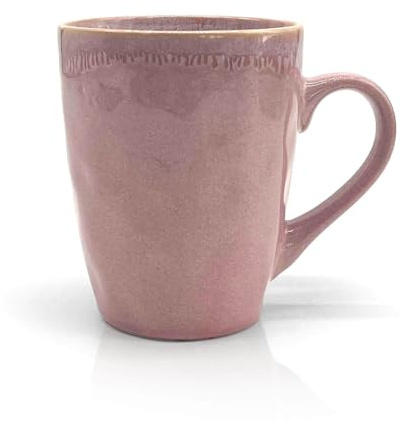Mea-Living STONEWARE Becher mit Henkel, rosa, handgemachtes Steingut, 400 ml, wunderschönes handmade Geschirr