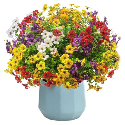 LCUHAVA 24 paquetes de plantas artificiales para balcón, flores artificiales para exteriores, resistentes a la intemperie, para exteriores, protección UV, mezcla de 4 colores, pensamientos