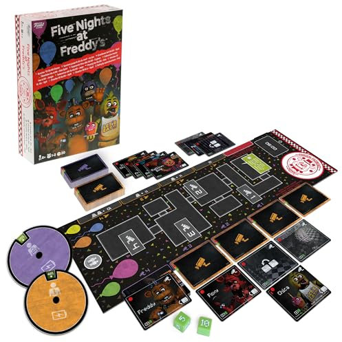 FUNKO GAMES - Five Nights at Freddy's - Überlebe bis 06:00 - das Spiel, Gruseliges Strategisches Brettspiel für Erwachsene & Kinder ab 8 Jahren, Brettspiel mit Freddy Fazbear, 1 bis 2 Spieler