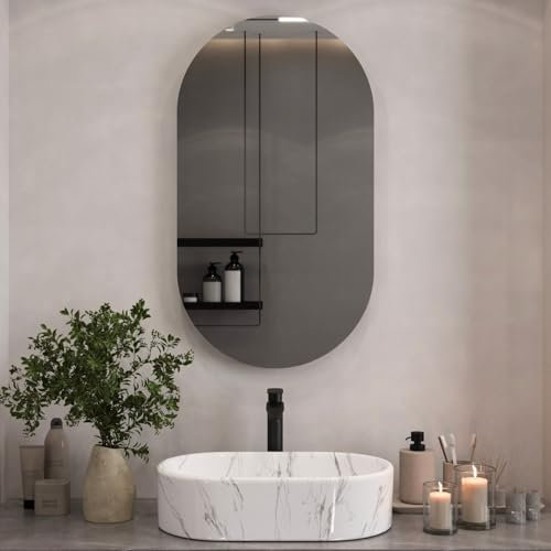 Planetmöbel Spiegel oval 50 x 90 cm, dekorative Wandspiegel groß, für Badezimmer, Flur oder Garderobe, Spiegel ohne Rahmen