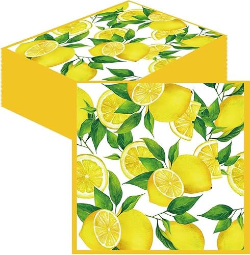 Glamifyr 40 Stück Zitronen Servietten Zitronen Perfekt für Geburtstage, Partys, Hochzeiten, Kommunion und Feiern, Servietten Zitronenmotiv Dekoration Servietten Sommer 33x33cm