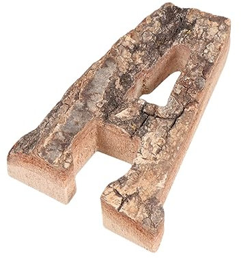 DOITOOL 1Pc Vintage Tree Bark Design Wooden Letter A Ornament Retro DIY Crafts Decoration for Home Party and Wedding Unique Non Fading Accent for Living Room and Office Decor