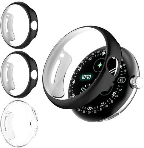 Haofun 3 Stück Hülle für Google Pixel Watch 4 45mm Schutzhülle mit Displayschutzfolie, TPU Ultra-dünne Anti-Fall Kratzfeste Schutz Case Displayschutz (Transparent*1 + Schwarz*2)