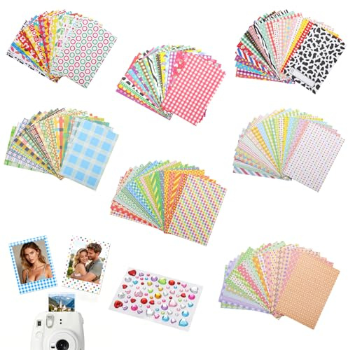140 Stück Fotorahmen Aufkleber 9x6 cm Buntes DIY Deko Sticker Set Mini Bilderrahmen Aufkleber Filmrahmen Dekorative Sticker mit Strass Dekorationen für Fujifilm Instax Mini 9/8/7S/70/26/50S/90