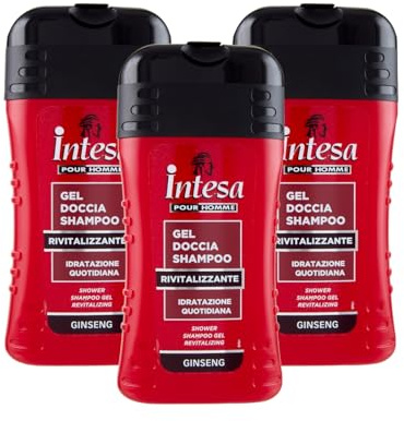 INTESA POUR HOMME | Gel Doccia Shampoo Ginseng 3x250 ml | Rivitalizzante, con Ginseng