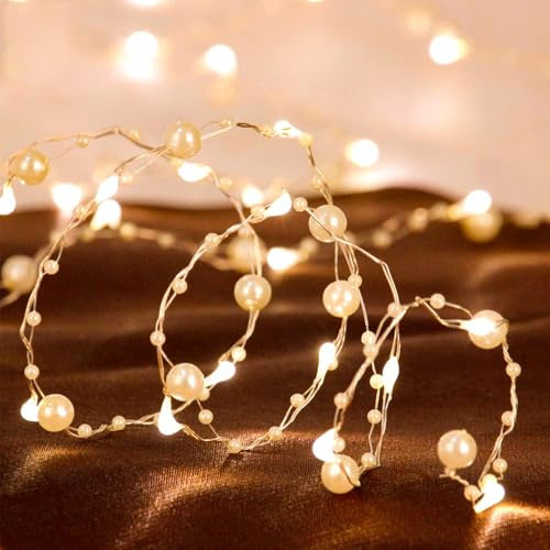 Kaleora Perlen Lichterkette, 2M 20 LED Perlengirlanden Lichterkette Batteriebetrieben, Warmweiß LED Perlenlichterkette für Weihnachten, Hochzeit, Party Dekoration