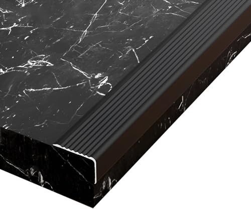 3×2 cm Aluminium-Treppenkantenprofil, L-förmige rutschfeste Treppen-Winkelprofil für Parkett und Laminat Außen und Innenbereich(Black,134cm/53 In)