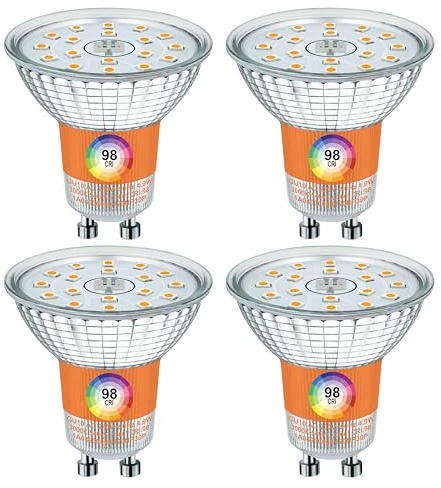 EACLL GU10 LED CRI 98 Warmweiss 4.9W Ersetzt 65W Halogen Leuchtmittel, 4er-Pack. 540 Lumen 3000K Vollspektrum, Flimmerfrei Strahler, Abstrahlwinkel 120° Spot, Nicht Dimmbar Ø50xH53mm Reflektorlampen