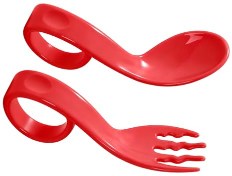 SIXRUN Gebogener Löffel mit Kleinem Mund für, Wiederverwendbare Baby-Trainingslöffel für Selbstständiges Essen, Roter Löffel für Kleinkinder, 8,9 X 4,1 Cm (Rot)