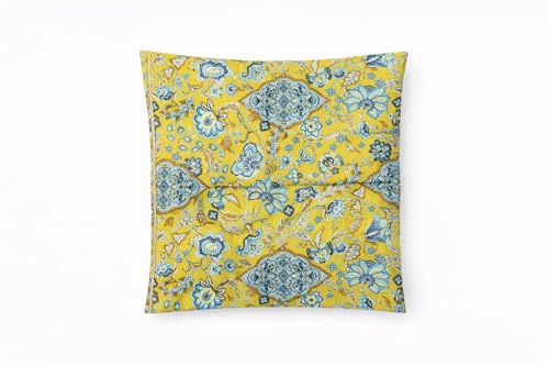 Bassetti Granfoulard Kissenbezug aus 100% Baumwollsatin, Kissenhülle mit Reißverschluss cm 40x40 (Gelbes TIGULLIO)
