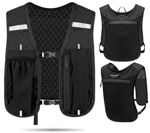 Gilet de Trail Ultraléger, Sac à Dos Running Léger pour Marathon, Cyclisme, Randonnée et Activités de Plein Air (Noir)