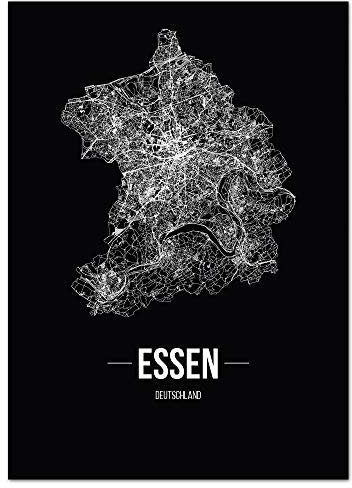JUNIWORDS Stadtposter - Wähle Deine Stadt - Essen - 21 x 30 cm Poster - Schrift B - Schwarz
