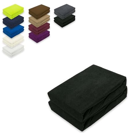 EXKLUSIV HEIMTEXTIL Frottee Spannbettlaken Doppelpack 180-200 x 200 cm 80% Baumwolle, 20% Polyester Öko - Tex Zertifiziert, Markenqualität, Matratzenhöhe bis 25 cm, Schwarz