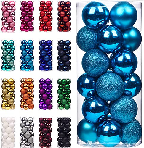 Emopeak Christmas Balls Ornaments 24Pcs, Shatterproof Xmas Balls Baubles Decor or Christmas Tree, Christmas Balls Hanging Holiday Wedding Party Decoration (Lake Blue, 1.2-3.1CM)