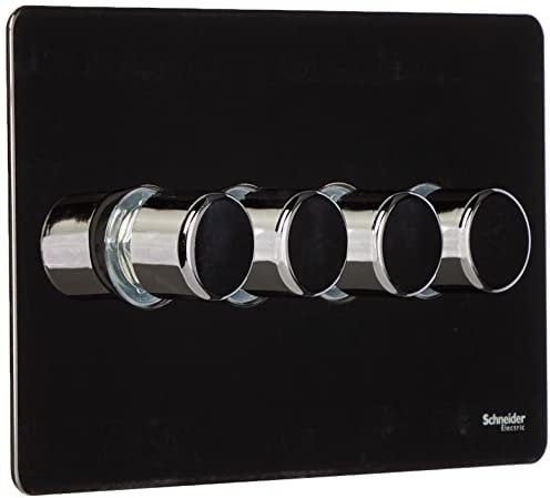 Schneider Electric Ultimate Screwless Flat Plate - 4 Gang 2 Way Dimmer Light Switch, Main & Low Voltage, 250W/VA, GU6442CBN, Black Nickel