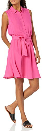 Amazon Essentials Robe-Chemise Tissée À Coupe Décontractée sans Manches Femme, Rose Incandescent, XL