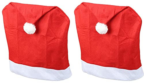 Novaliv Weihnachten Stuhlhussen 2er Set I Rot I Nikolausmütze I Stuhlbezug Weihnachtsdeko Weihnachtsmütze Stuhldeko Husse Stuhl Stuhlüberzug