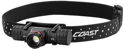 Coast XPH30R 1200 Lumen Fokussierbar USB-C Wiederaufladbare Dual Power LED Stirnlampe mit Magnetfuß, Schwarz