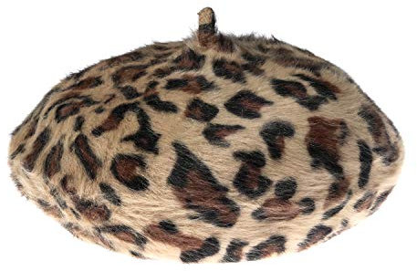Ovida Damen Baskenmütze mit Leopardenmuster, Wolle, französische Baskenmütze, Winter, warme Beanie-Mütze, B-camel, Einheitsgröße