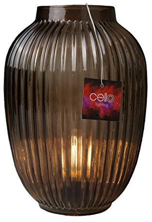 Cello Lighting Classic Barrel Lamp | Medium Battery-Operated Glass Table Lamp | Cordless Decorative Light for Living Room, Home & Bedside Décor | Brown Home Light