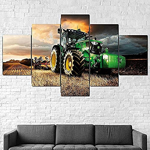 YUANJUN Wanddekoration Design Wandbild 5 Teilig Premium Poster Stilvolles Set Mit Passenden Bilder Wohnzimmer Bilderrahmen Leinwandbild Wanddeko John Deer E Traktor Rasenmäher, 150x80cm - Mit Rahmen