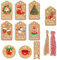 Geschenkanhänger Weihnachten, 100 Stk Geschenk Anhänger Kraftpapier Etiketten Weihnachten mit Jute-Schnur und Bäcker Bindfäden, 10 Stil Anhänger Weihnachten für DIY, Weihnachtsbaum schmücken, Handwerk