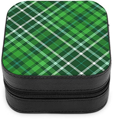 Boîte À Bijoux De Voyage Plaid Motif Forêt Vert Foncé Texture Organisateur De Bijoux Portable Fermetures À Glissière Étui À Bijoux