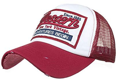 HUA YANG Trucker Caps Herren Baseball Cap Basecap Meshcap Baseballcap mit Baumwolle Frühjahr/Sommer Verstellbar Sport Kappe (Dunkel rot), 56-60, HY-058