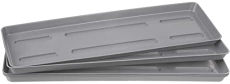 Home Garden Ornaments Drip Trays – Set of 5 Rectangular Plant Saucers, Long Narrow Plastic for Indoor Outdoor Pots (36cm / 14inch, Grey)
