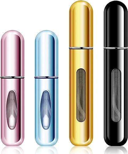 Leikedun Atomizador Perfume Recargable, Spray de Perfume Portátil, Mini Botella de Perfume con Ventana Transparente, Botella Vacío Pulverizador para Viajes, Vacacione, 5ml, 8ml, 4PCS