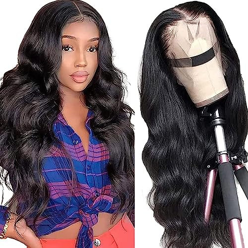 Echthaar Perücke Body Wave Human Hair Wig 13x4 Lace Front Wigs Perücke Damen Glueless Wig Human Hair Wigs for Black women 100% Brasilianisches Echthaar Perücken mit Baby haar 28 Zoll
