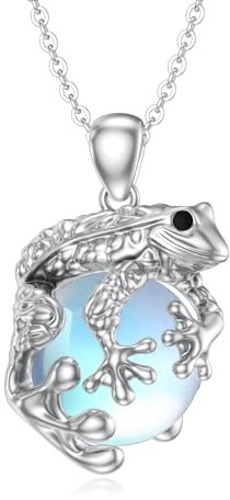 YAFEINI Frosch Halskette für Damen 925 Sterling Silber Mondstein Anhänger Kette Niedlicher Frosch Schmuck Frosch Liebhaber Geschenk für Mädchen